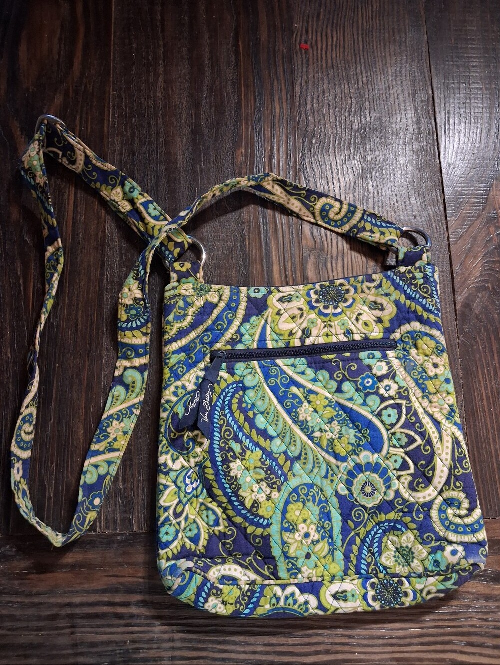 Vera Bradley Navy & Green Paisley Crossbody Bag Quilted Rythm And Blues